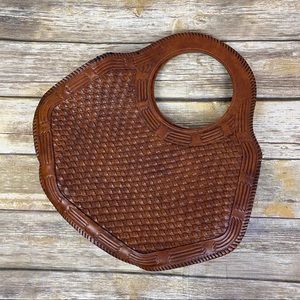 Woven Crescent Shaped Handbag Brown